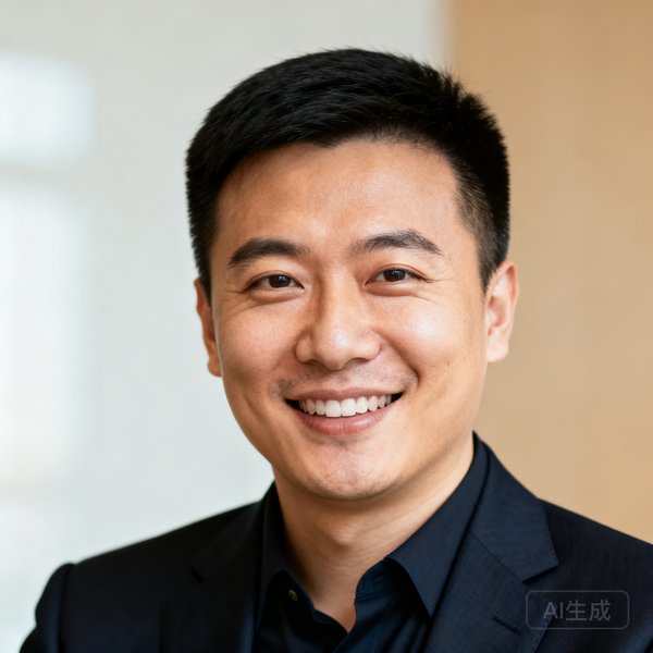 创始人张磊，前足球数据分析师，拥有十年足球行业经验，穿深色西装微笑