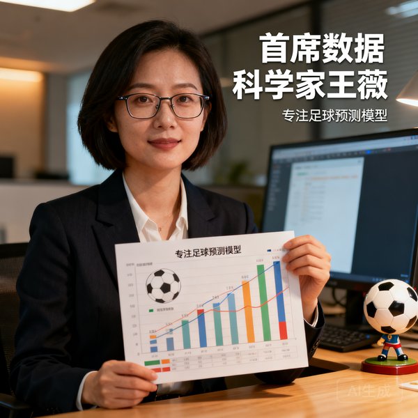 首席数据科学家王薇，专注于足球预测模型，戴眼镜干练形象